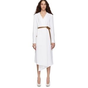 UEC Tibi Long sleeve twill midi dress white Faux leather belt w/ tab slot size 2